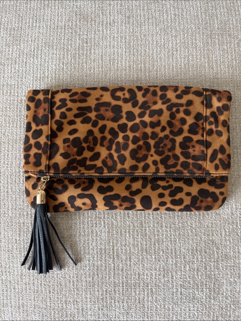 Sole Society Leopard Print Fold-Over Clutch in Brown and Black